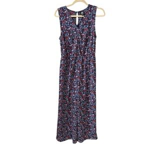 Bobeau Small Sleeveless Red White Blue Floral Wide Leg Jumpsuit Romper